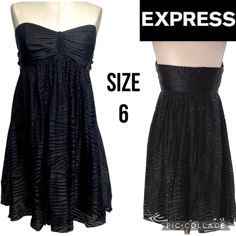 Express Womens Dress Y2K Black Zebra Strapless Empire Waist Silk Blend Party 6